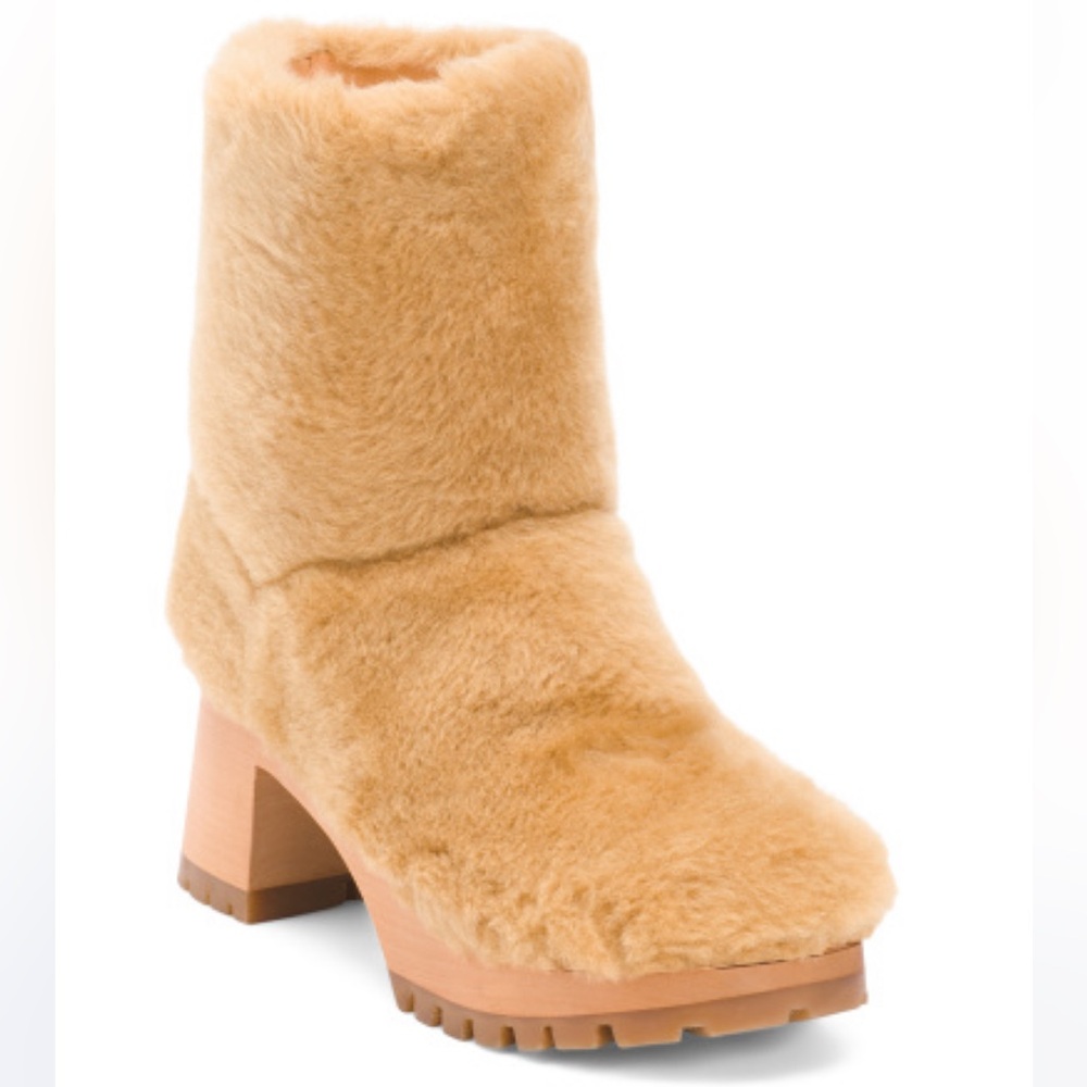 Swedish Hasbeens Nature Fluff Boot Fur Leather Platform 38 US 7.5 NWT